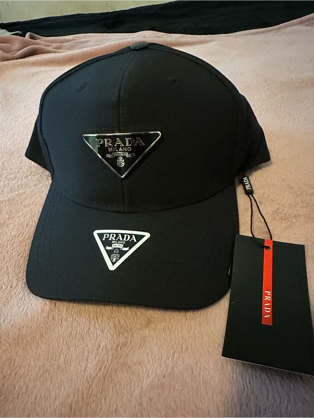 Prada Black Triangle Logo Baseball Cap